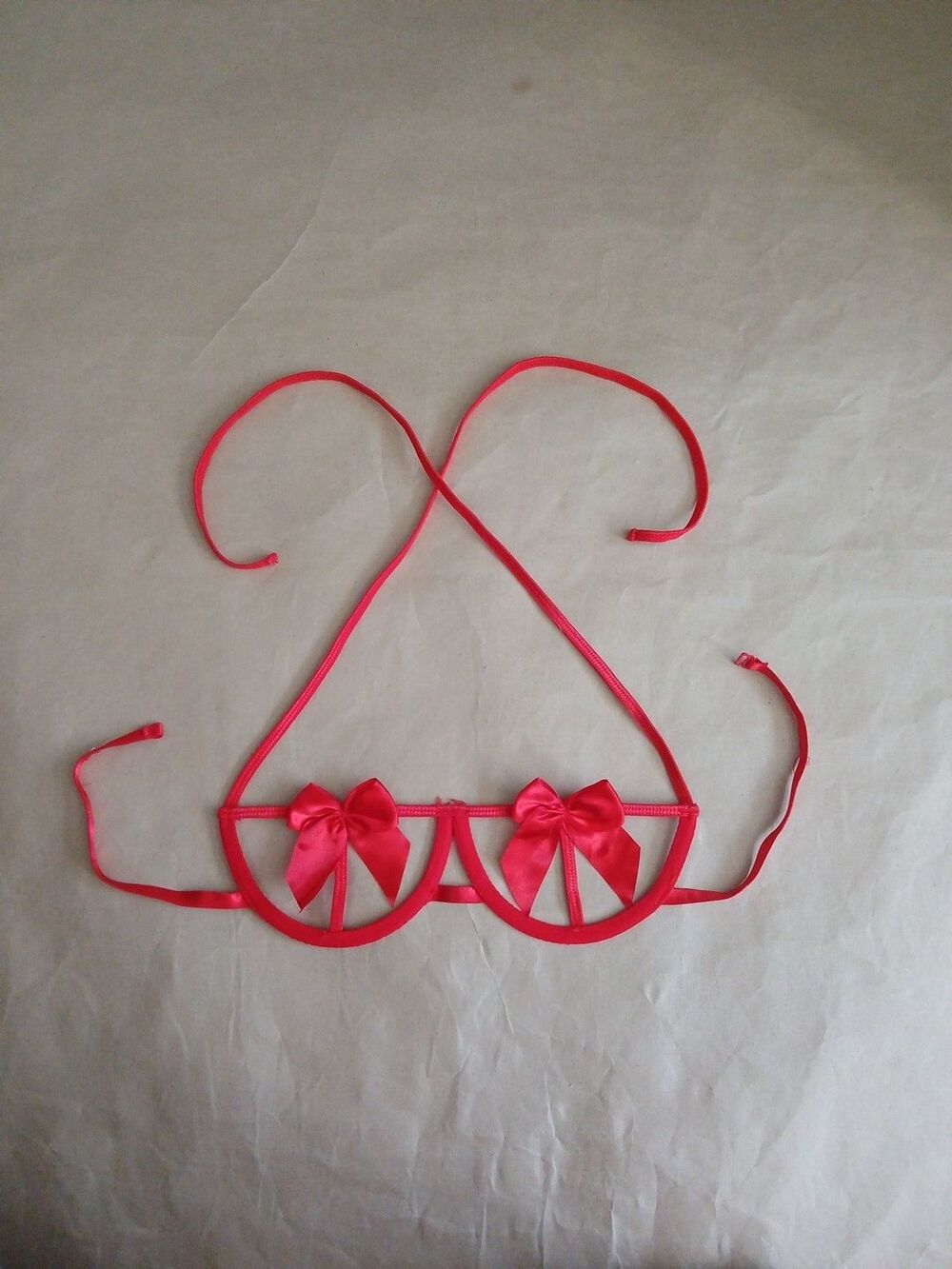 Sexy Red Lingerie Bralette Top | Holiday Christmas Bow Strappy Sleepwear M/L